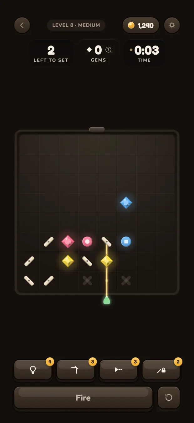 A Beam board with coloured gems and matching colour filters